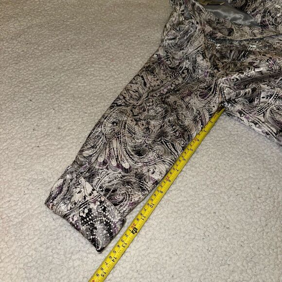 Chicos XL (Sz 3) Silk Blend Blazer Jacket White Black Purple Abstract Womens EUC - Picture 11 of 12